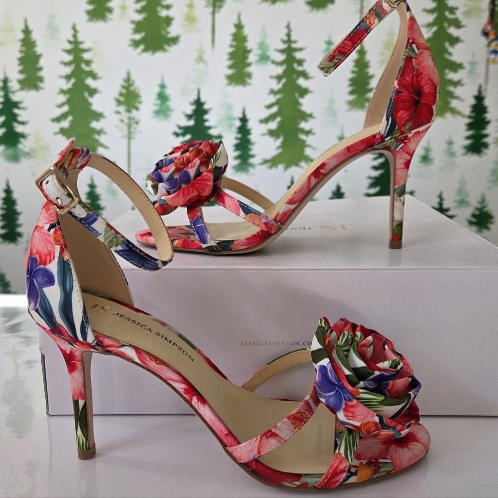 Jessica Simpson Floral Heels - Red and Blue